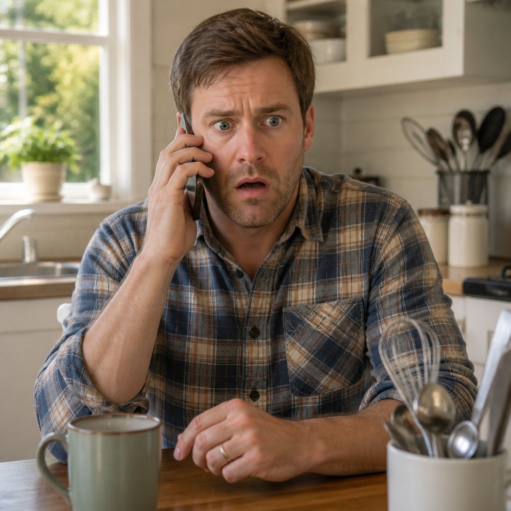 Man shocked during a phone call with his bank over lottery check issues.