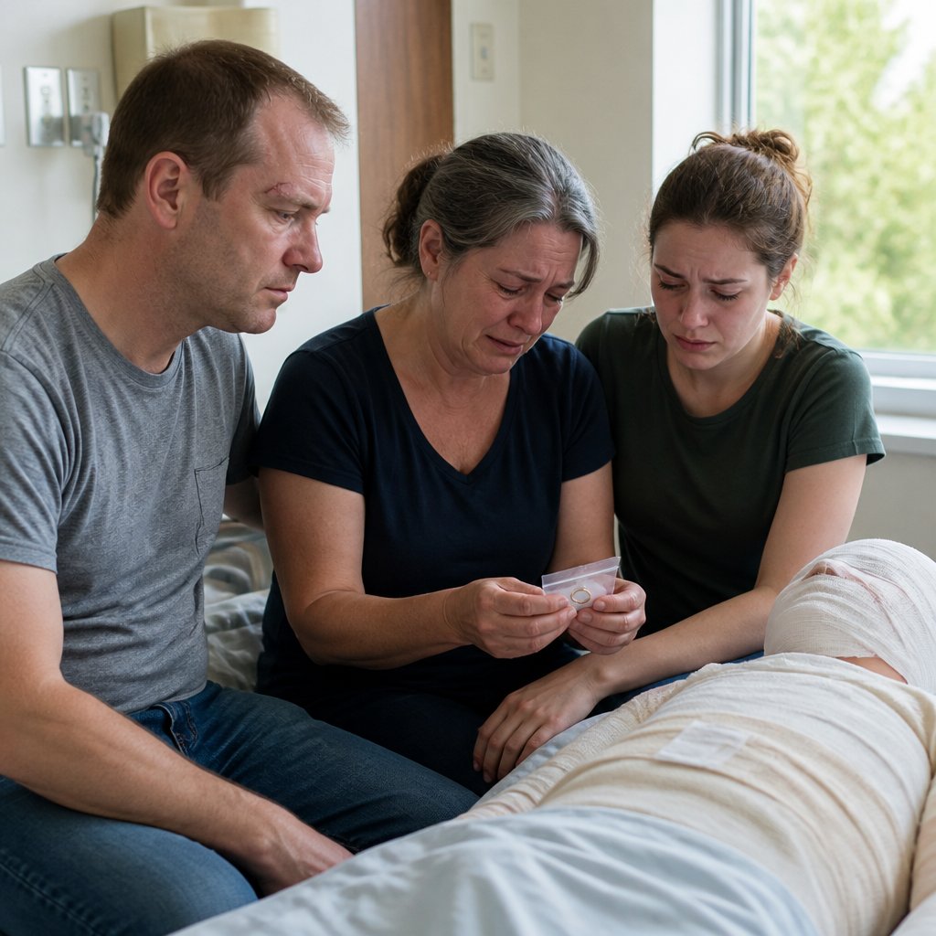 Family members in hospital room looking unsure while identifying a body.