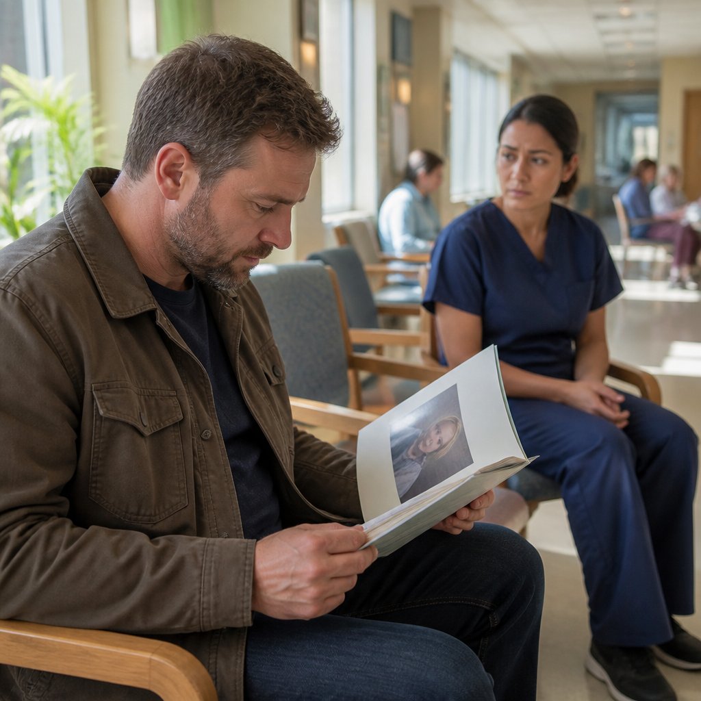 Man reviewing hospital chart photo that shows someone else